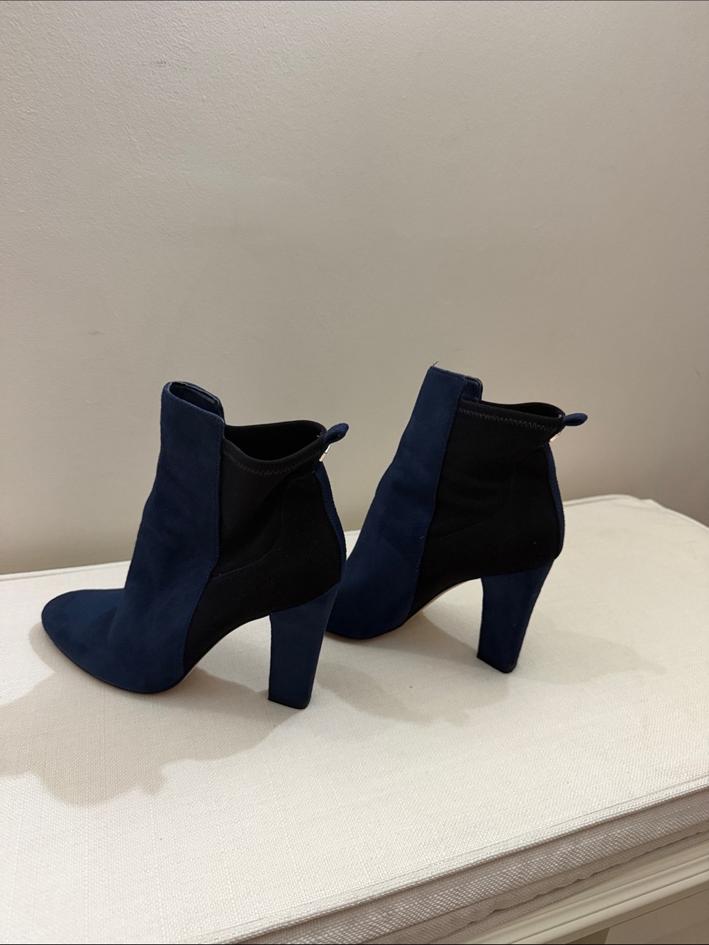 Ivanka Trump Navy and Black Suede Block Heel Ankle Boots
